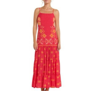 Hermoza Poppy Dress Small Long Maxi Orange Floral Boho Tribal Gone West